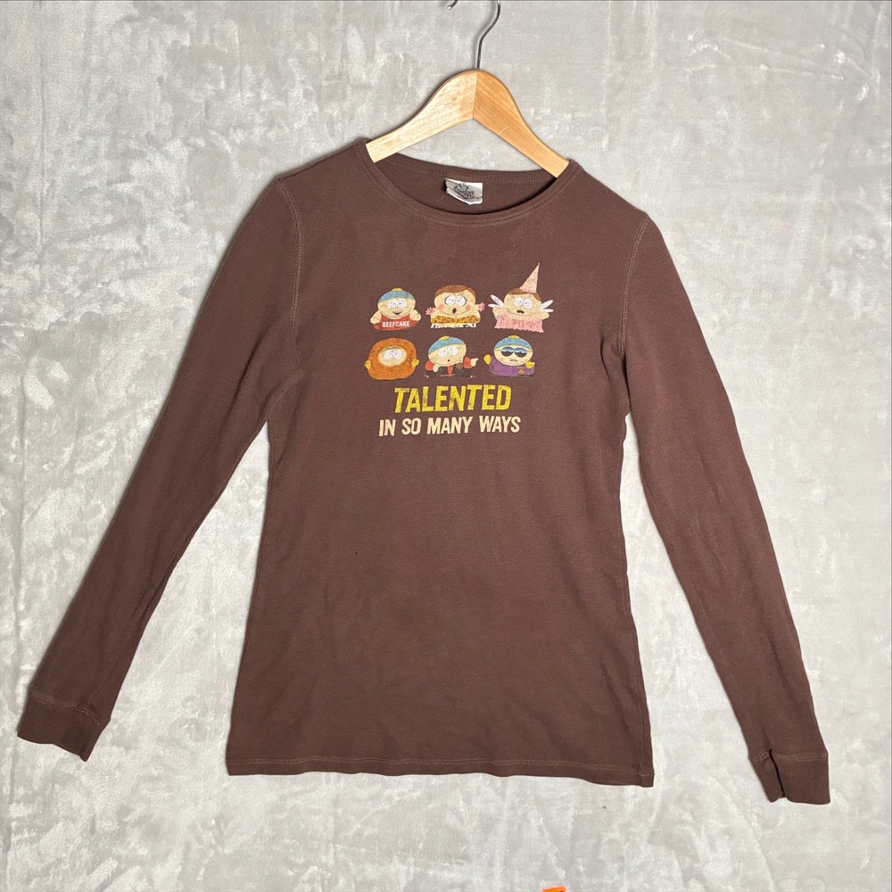 Vintage Comedy Central South Park Cartman Thermal Shirt Brown Long Sleeve Small